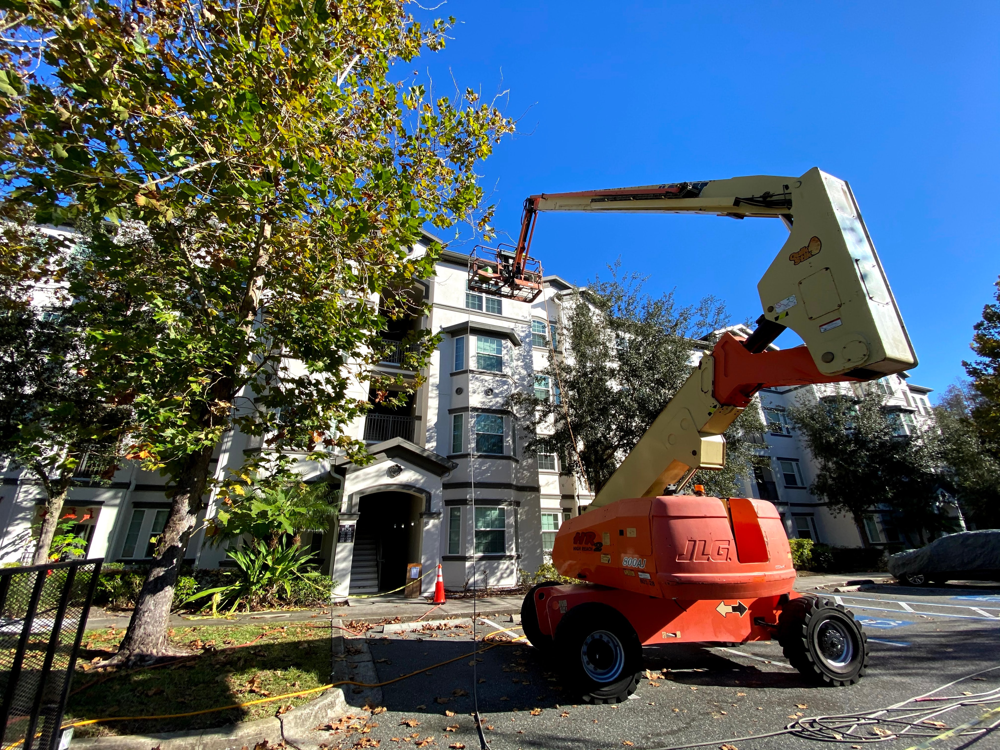 Pressure washing residential driveway